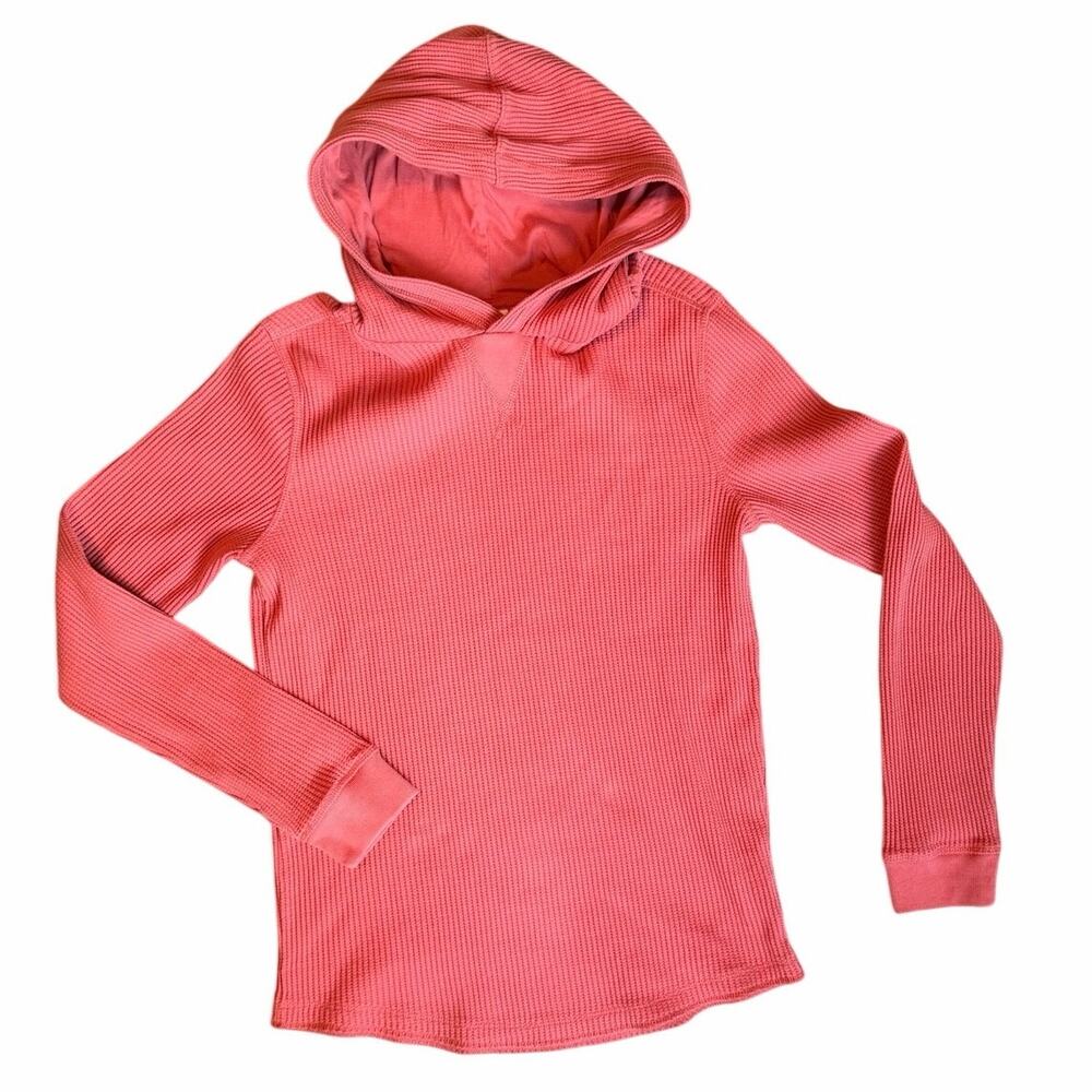 GAP Coral Pink Waffle Knit Thermal Hoodie Long Sleeve Small